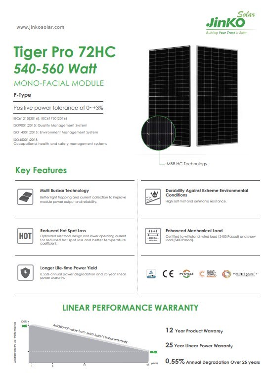 Jinko Ja Longi Trina Tier 1 Brand 540/550/545/555/560W N Type Efficiency Stock Wholesale Solar Panel