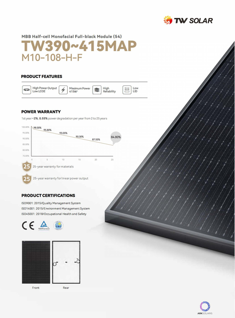 Tier 1 Tw Tongwei Full Black 400W 405W 410W Solar Panel for Solar Energy System