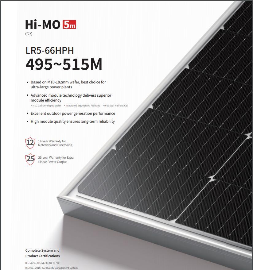 Longi 490/495/500/505/510/515/520W Chinese High Efficiency Single Crystal Half Cell Pvsolar Panel