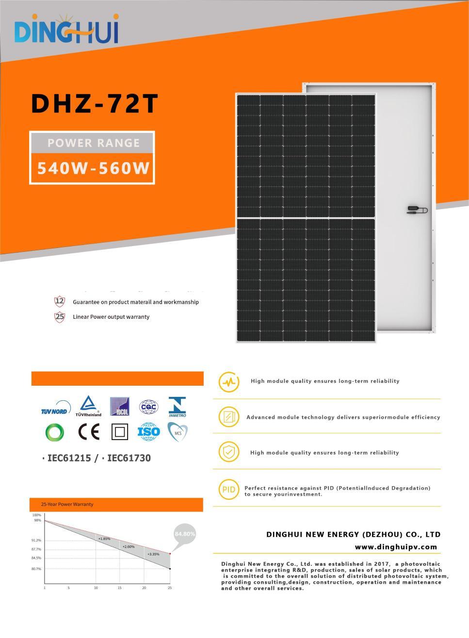 500W Mono-Module 535W 540W 545W 550W 560W Solar Panels for Ground Roof