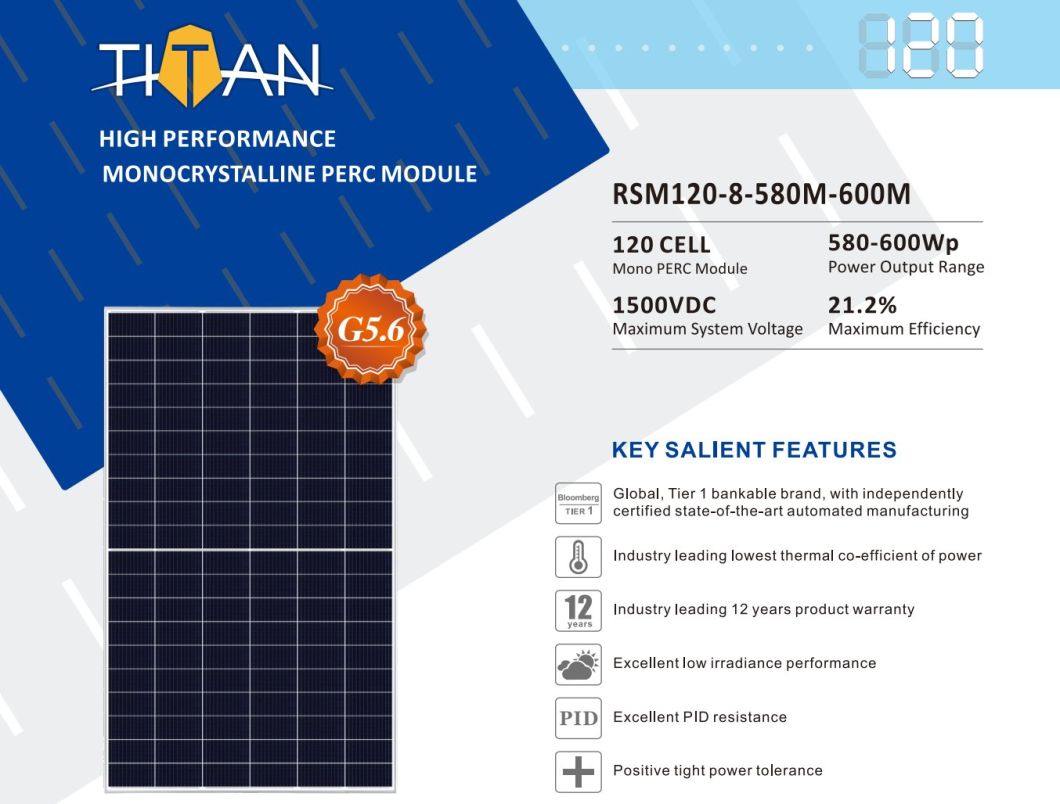 Risen Titan Mono Perc 580W 585W 590W 595W 600W Solar Panels