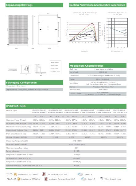 Jinko Module 550W 540 Watt 530wp Monocrystalline Silicon Psolar Energy Panel