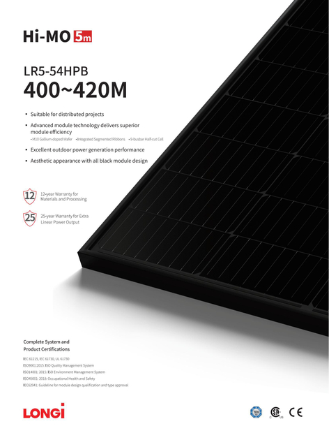 Factory Price Jinko/Ja/Trina/Dmegc/Longi A Grade Full Black 400W/405W/410W Solar Panels for Home with 25 Years Warranty