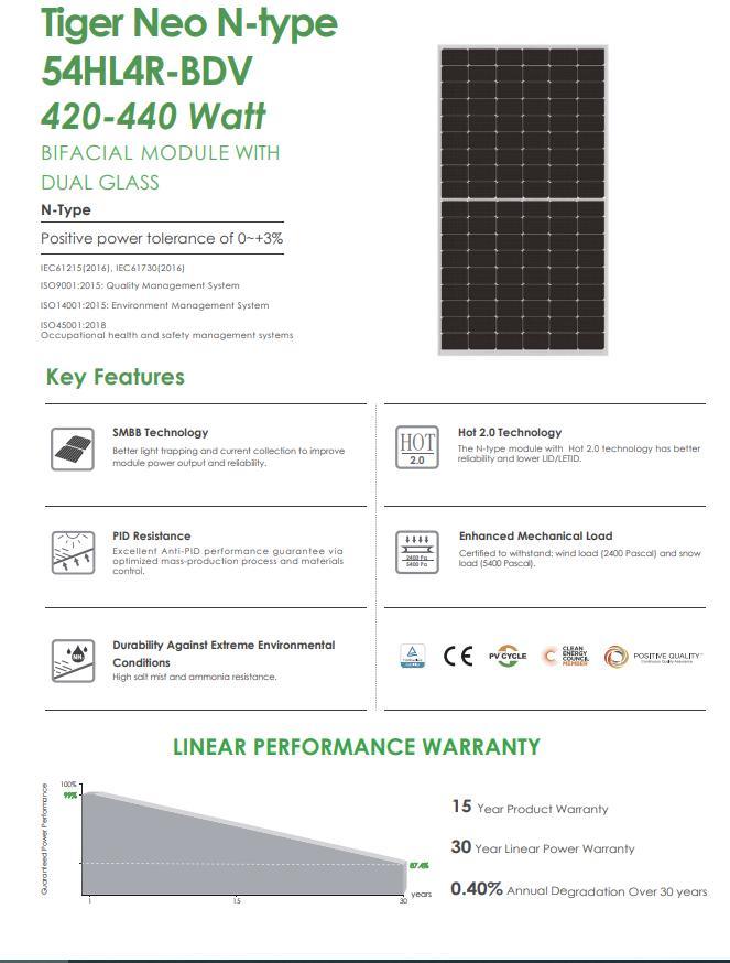 Jinko Mono Solar Panel 420W405W 410W415W440W450W455watt PV Module Solar Panel