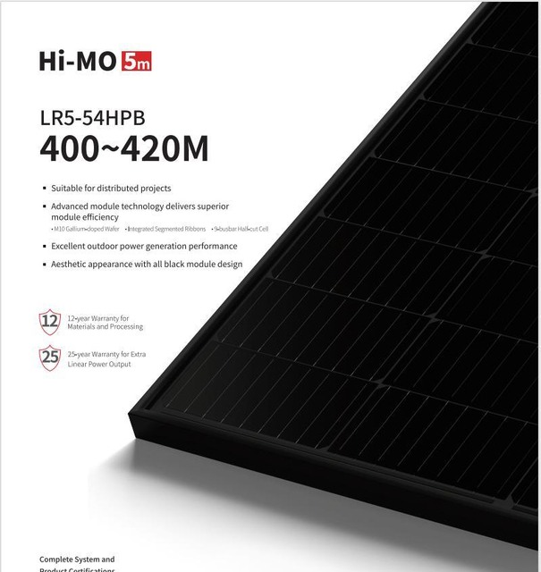 Longi New Products Full Black Solar Module 400W405W410W415W420W Mono Solar Panels