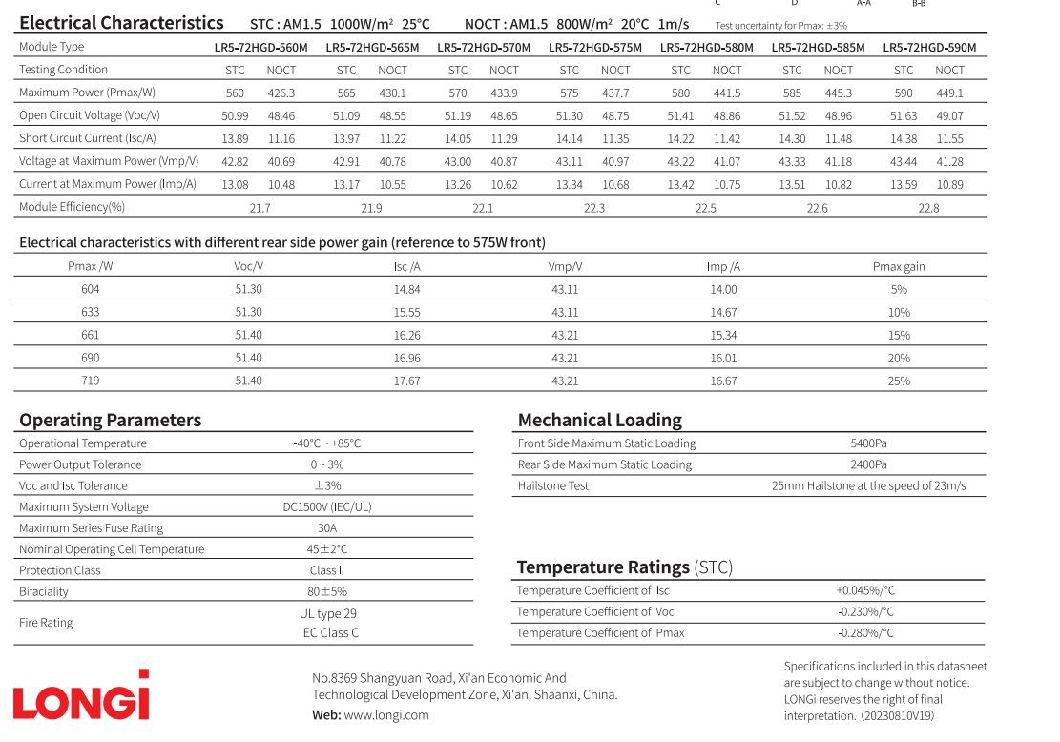 Longi Mono PV Solar Panel 560W565W570W575W580W585W590W for Home and Factory Use