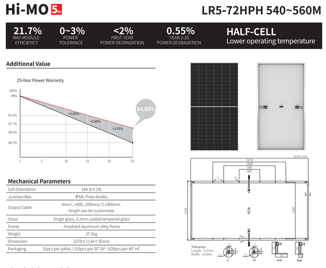Longi solar panels 540 watt 545 watt 550watt longi 540w 545w 550w solar panel