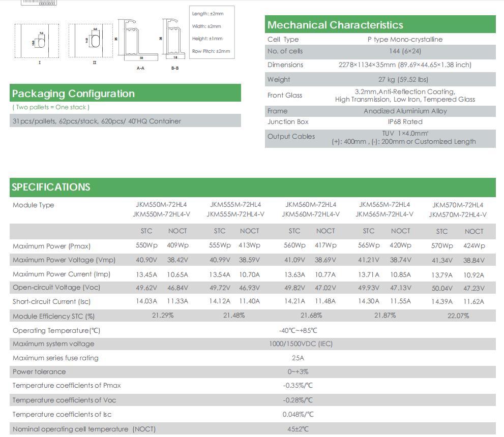 Jinko Mono Facial Module P-Type 550W555W560W565W570W Solar Energy Power Panel