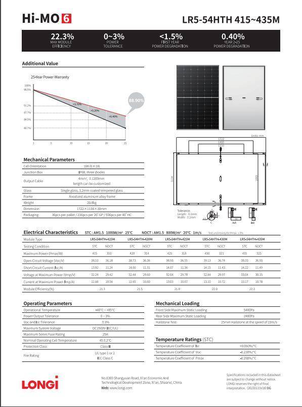 Tier 1longi Hi-Mo6 415W420W425W430W New Technology High Efficiency PV Solar Panels with TUV CE Certification for Home