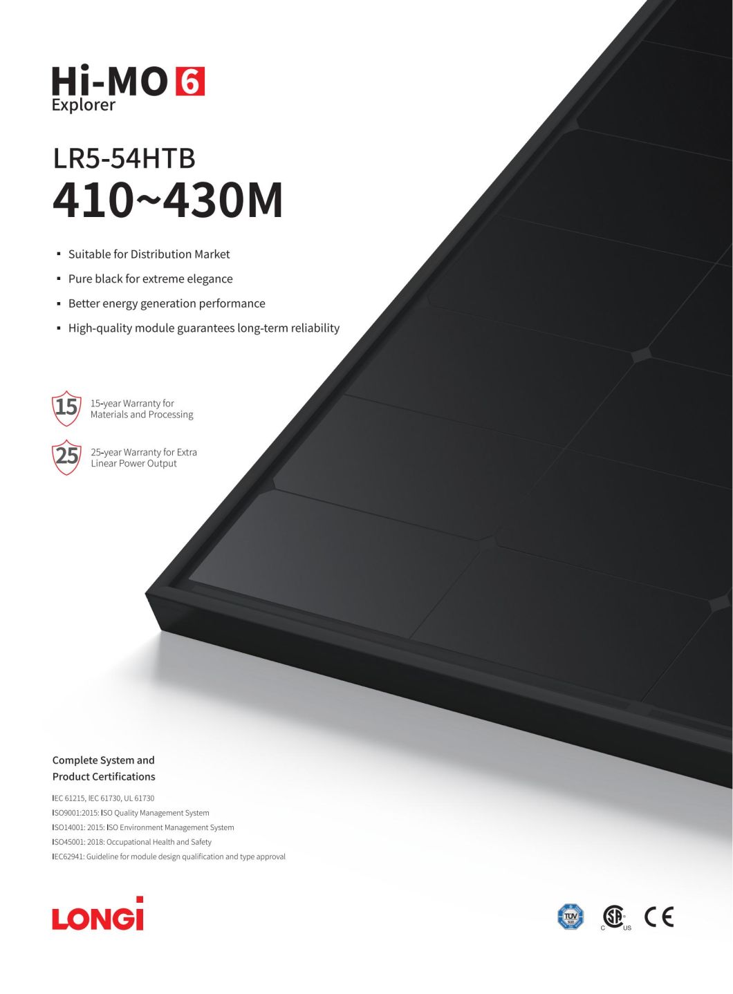 Longi Black Border All Black Efficient 410W Solar Panel