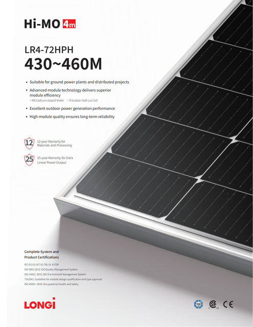 China Longi A Grade Half Cut 450W 455W Solar Panels for Solar Energy System