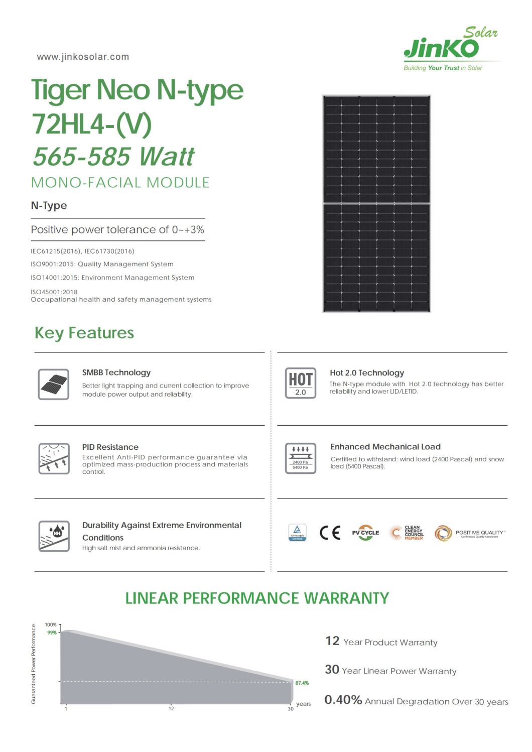 Jinko Household Commercial Monocrystalline Silicon 565W 585W Solar Panel