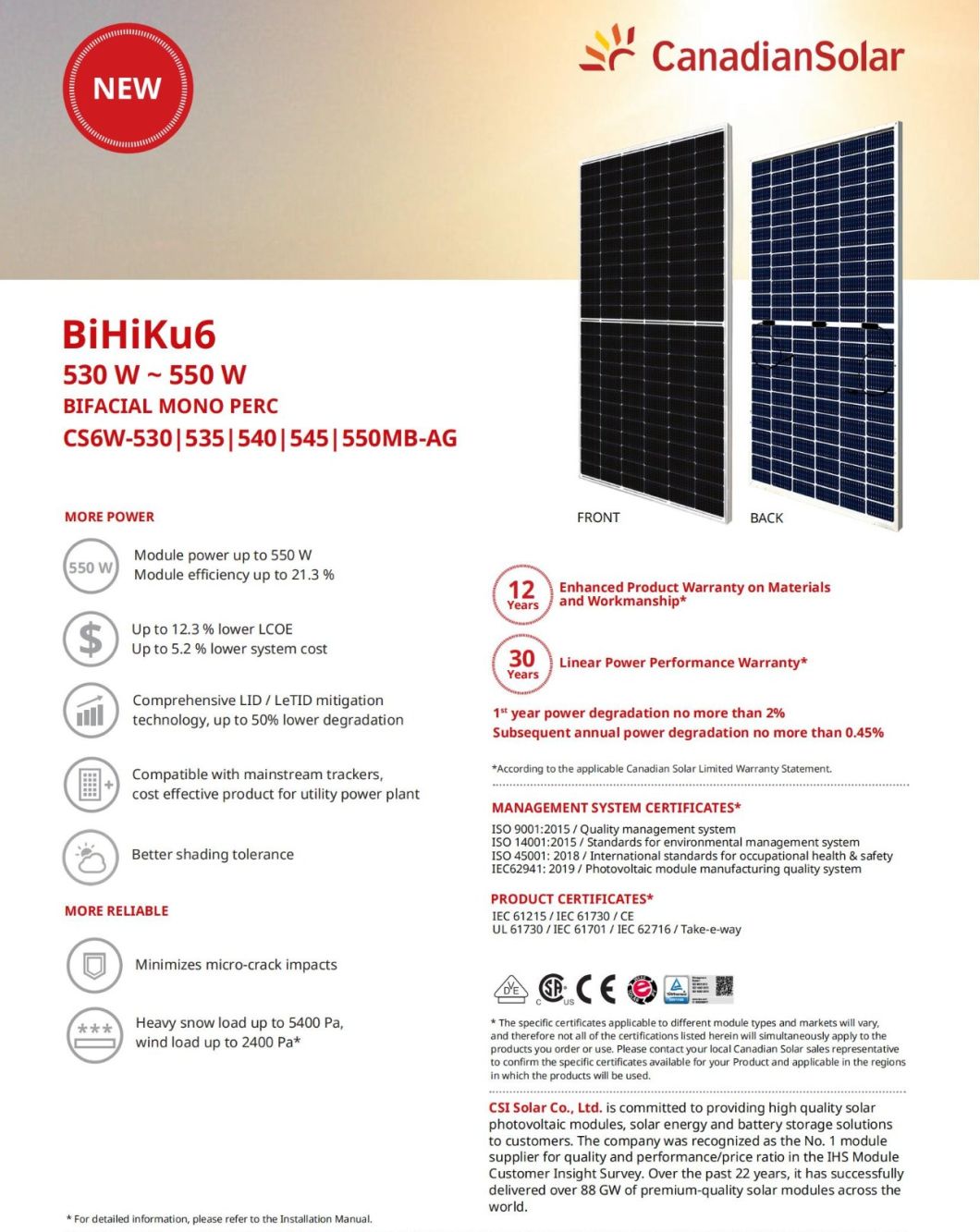 550W High Efficiency Half Cells 144cells 530W 535W 540W 545W 550W Solar Panels