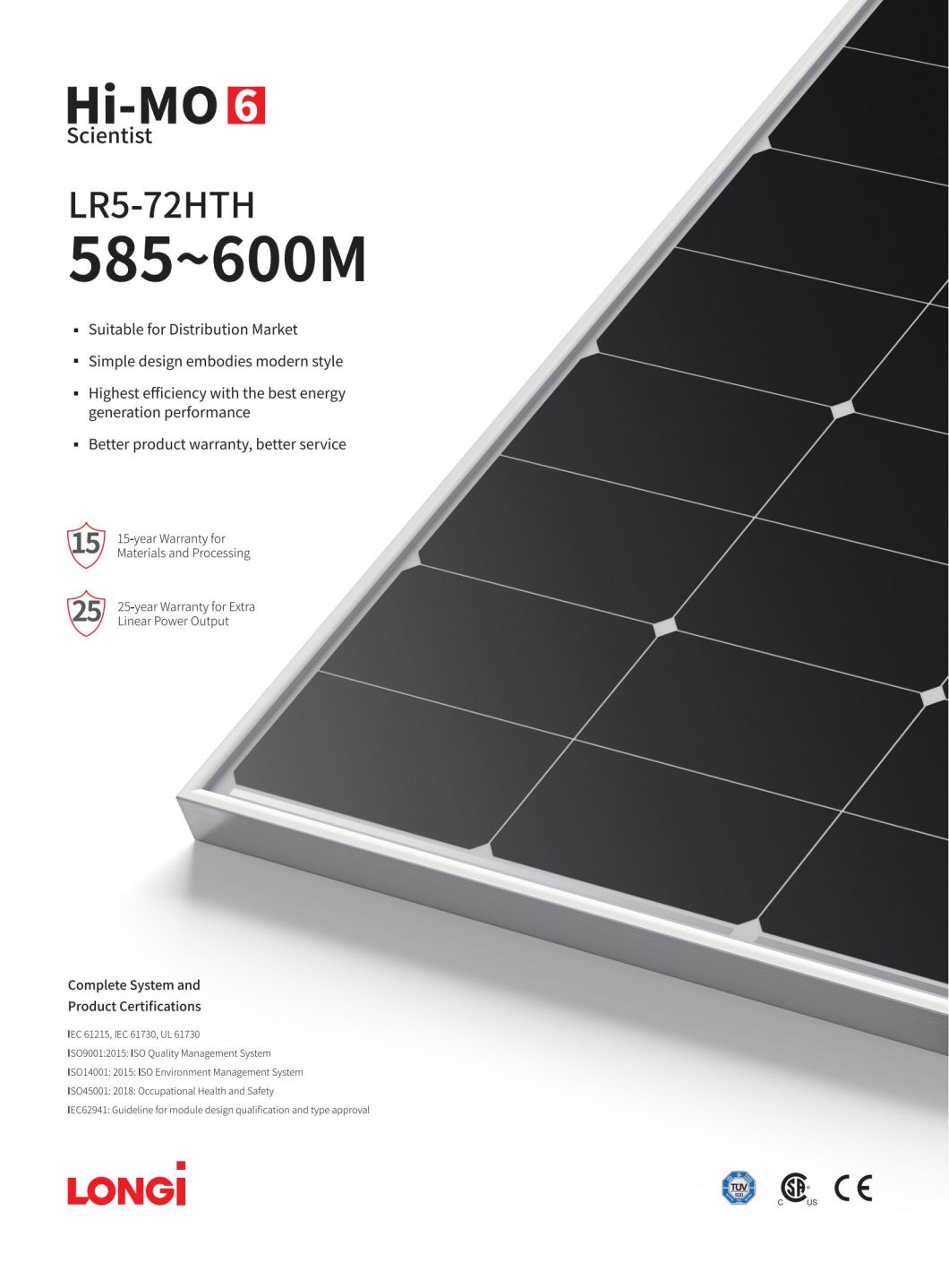 Wholesalers Sell Black High-Efficiency Longi585W 600W Solar Panels