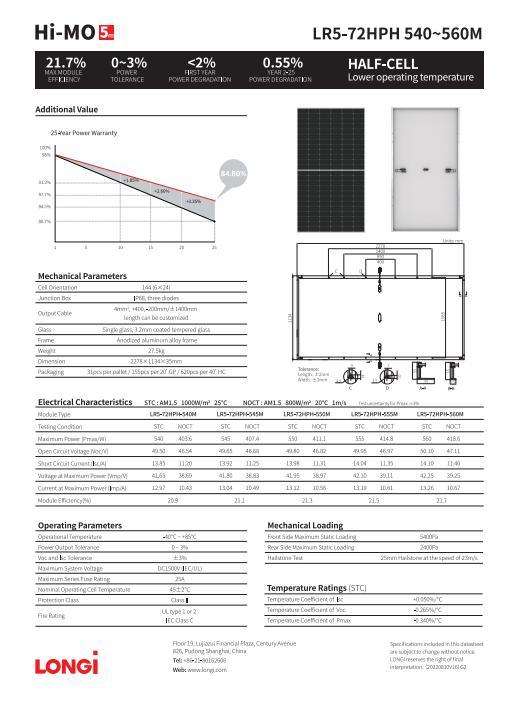 Tier One Longi 540W 550W 560W Solar Panel in Stock Original Delivery