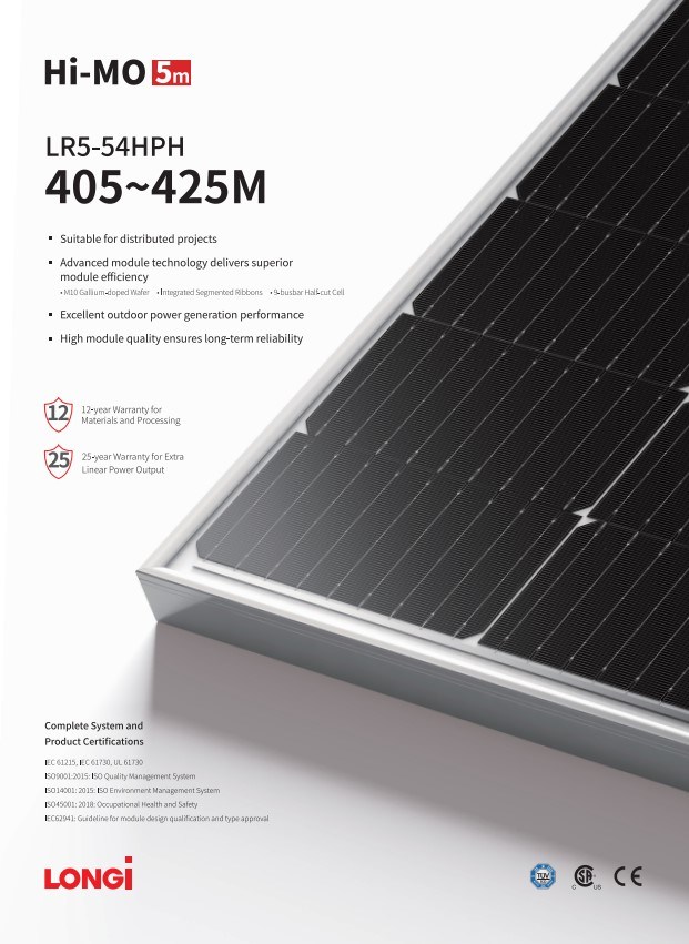 Longi Monocristalino Himo5 405 415 425W Solar Panel China