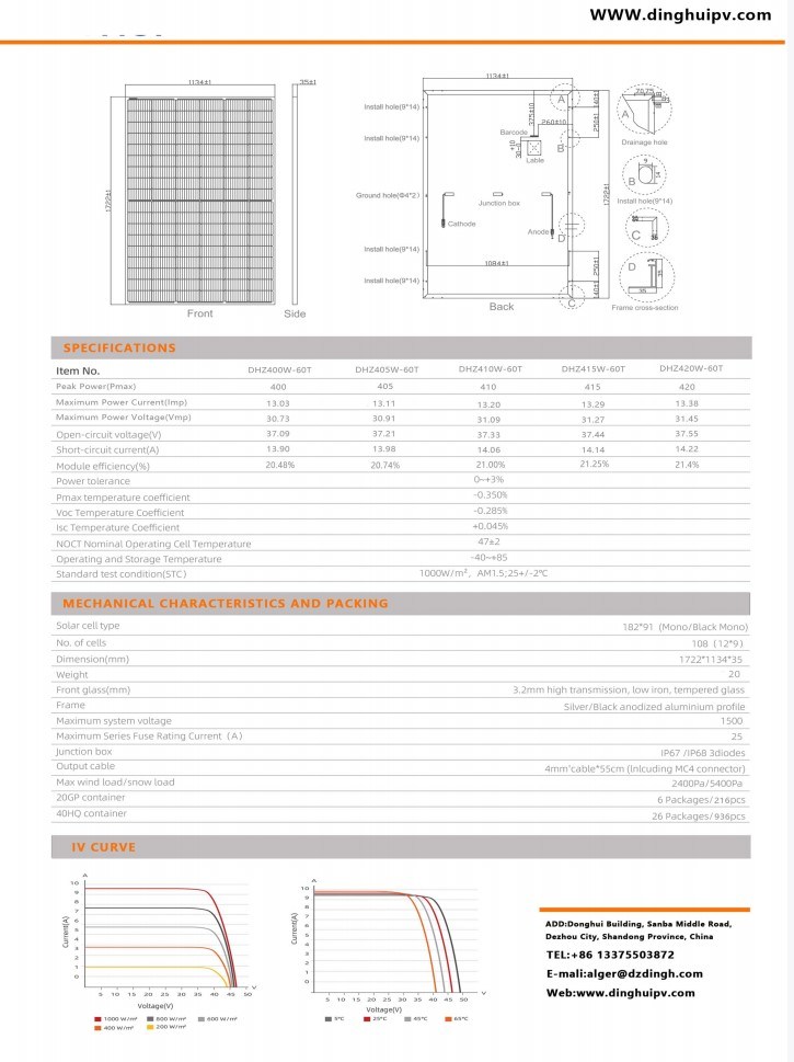 Longi Jink Dinghui 400W-420W Mono Perc Half Cut Solar Panels Suppliers Price