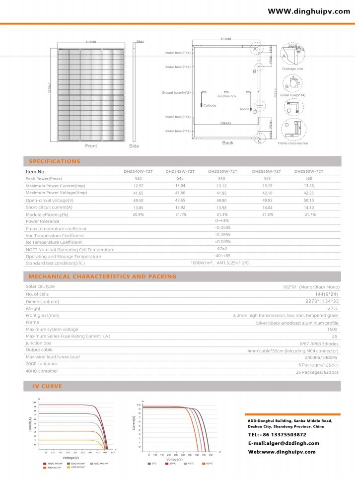 Hot Selling Lolngi Dinghui Double Glass Module PV 545W 560W Solar Panels