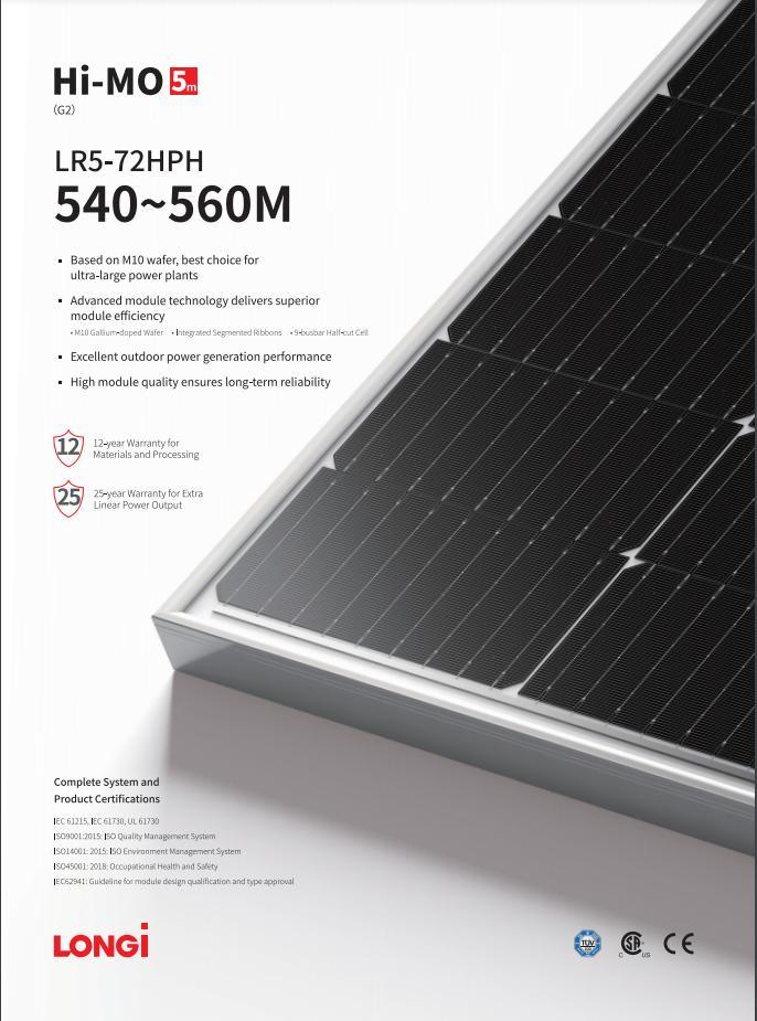 Longi/Ja/Jinko/Trina/Risenmonocrystalline PV Poly Photovoltaic144 Half Cells Solar Panels Prices540W545W550W555W