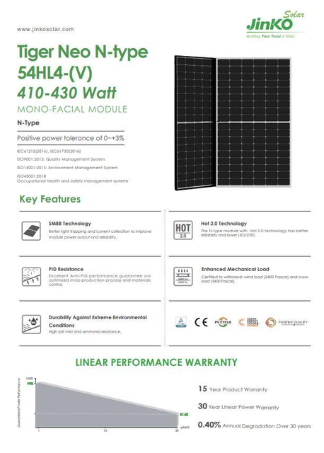 Jinko High Conversion Rate Flexible New Energy 405W 108 Cell Mono Solar Panels All Black