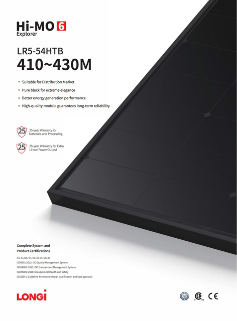 China Longi Hi Mo 6 Hpbc Cell 420W 430W All Black Solar Panels for Solar Energy System