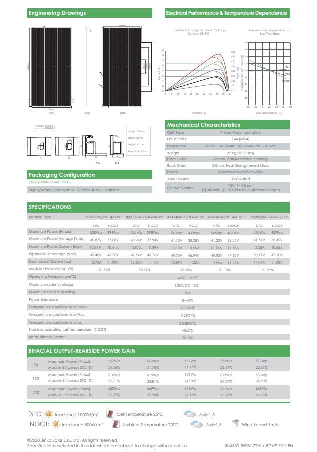 Jinko/Longi/Ja Kit China High Efficiency540W550W555wmonocrystalline Half Cell Bifacial Solar Panel for Homes