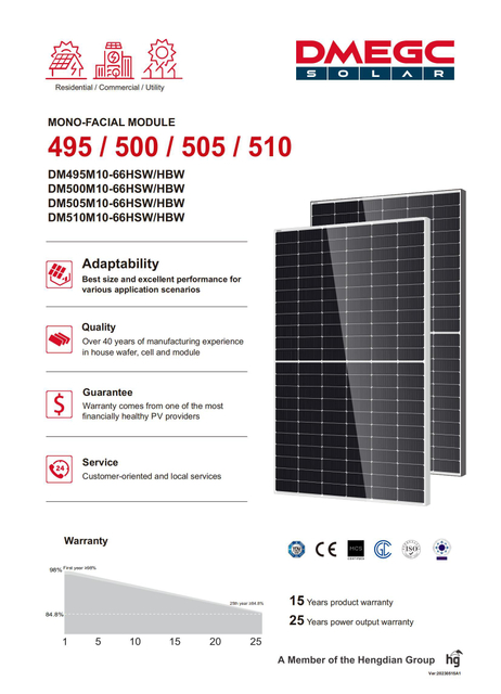 Dmegc 500W 510W Longi Trina A Grade Half Cut Solar Panels for Home