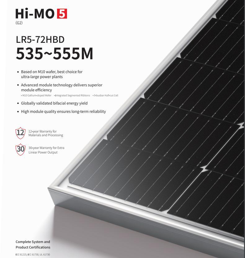 25 Years Warranty A Grade 555W Solar Panel for off Grid Solar System