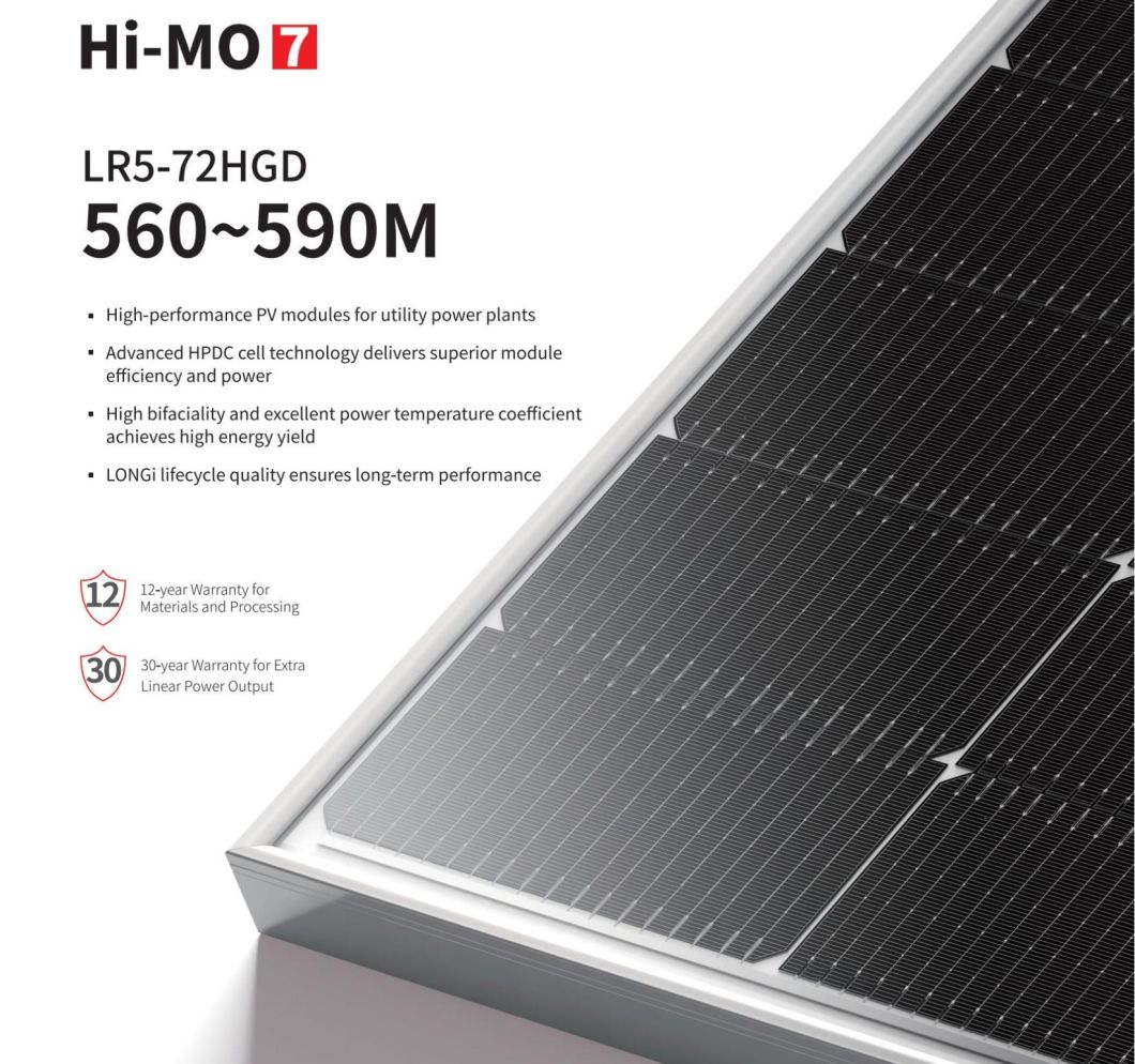 Longi Hi-Mo7 Cheap Price PV Solar Panel 565W 570W 575W 580W 585W 590W Mono Silicon