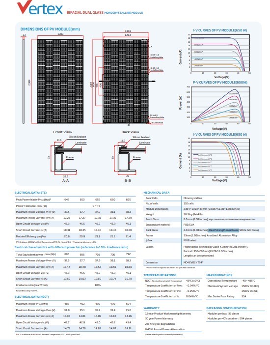 Trina Half Cell Mono Solar Panel 645W650W655W660W665W Double Glass