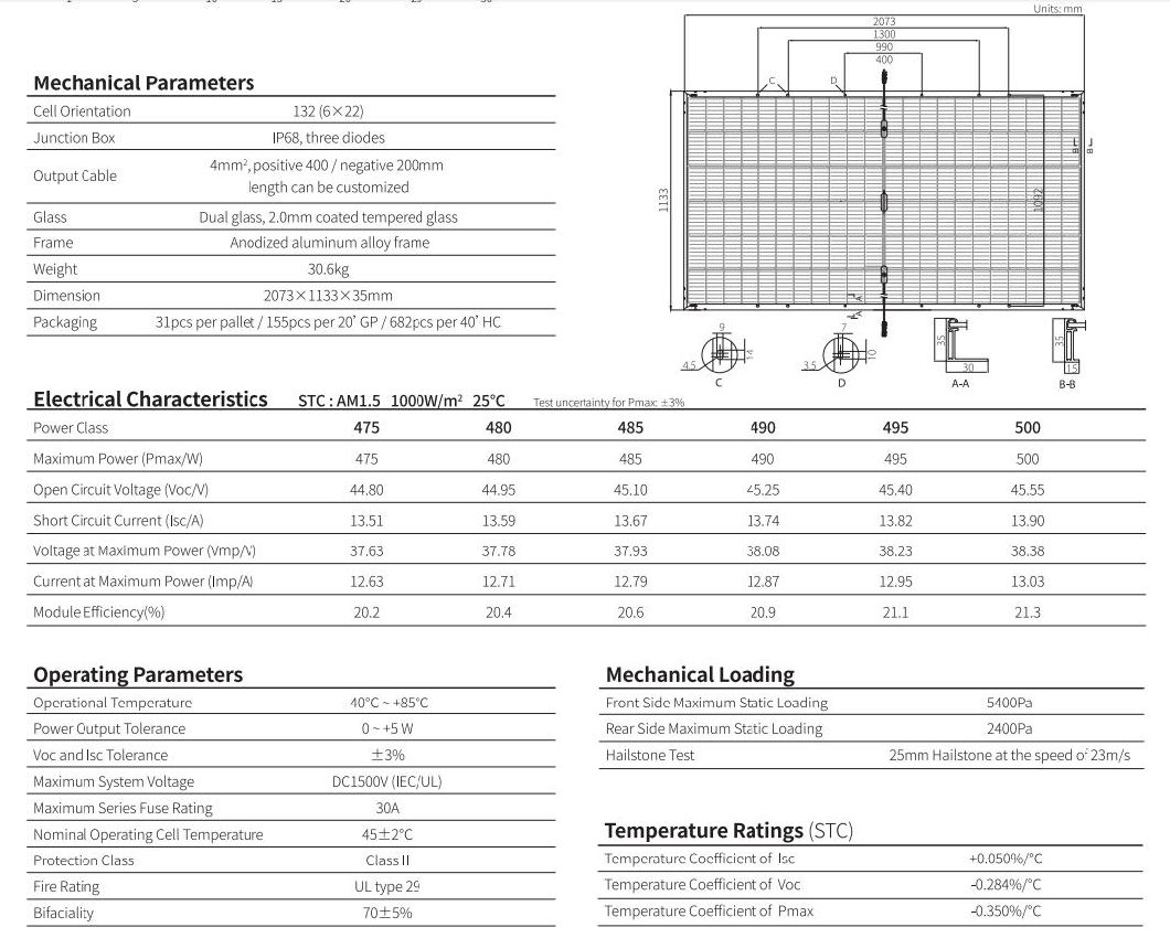 Longi A Grade Brand Solar Power High Effiency 475W480W485W490W495W500W Panel for Solar System