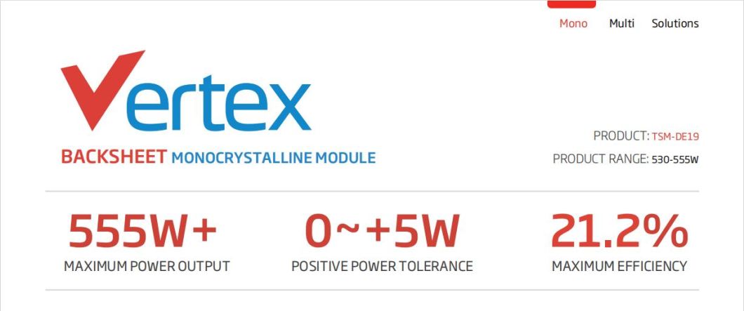 500 Watts 550W Bifacial Monocrystalline Vertex Trina Solar Panels Prices