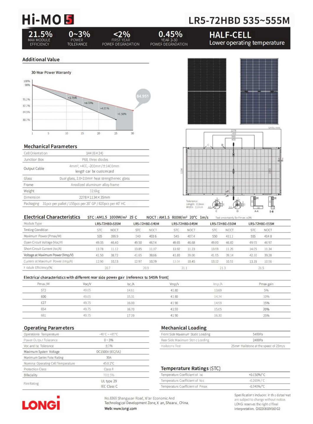 Longi High Efficiency Mono Panel Dauble Glass 12bb 227mm Half Cells Solar Panel