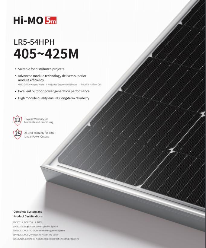 Longi Tier1405/410/415/420/425W 380W Monocrystalline Industrial Solar Panel Customized China Factory in Stock