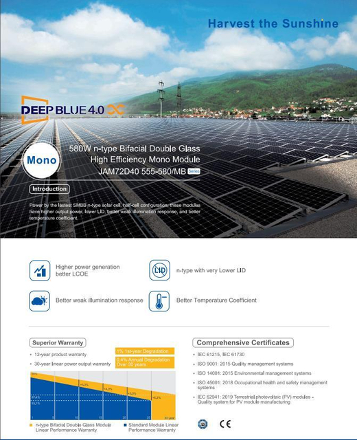 Ja Solar 540W 550W Soler Panel Perc Price Pakista Jam72D10 395-420 500 Watt 550 PV Mono 555W Solar Panels