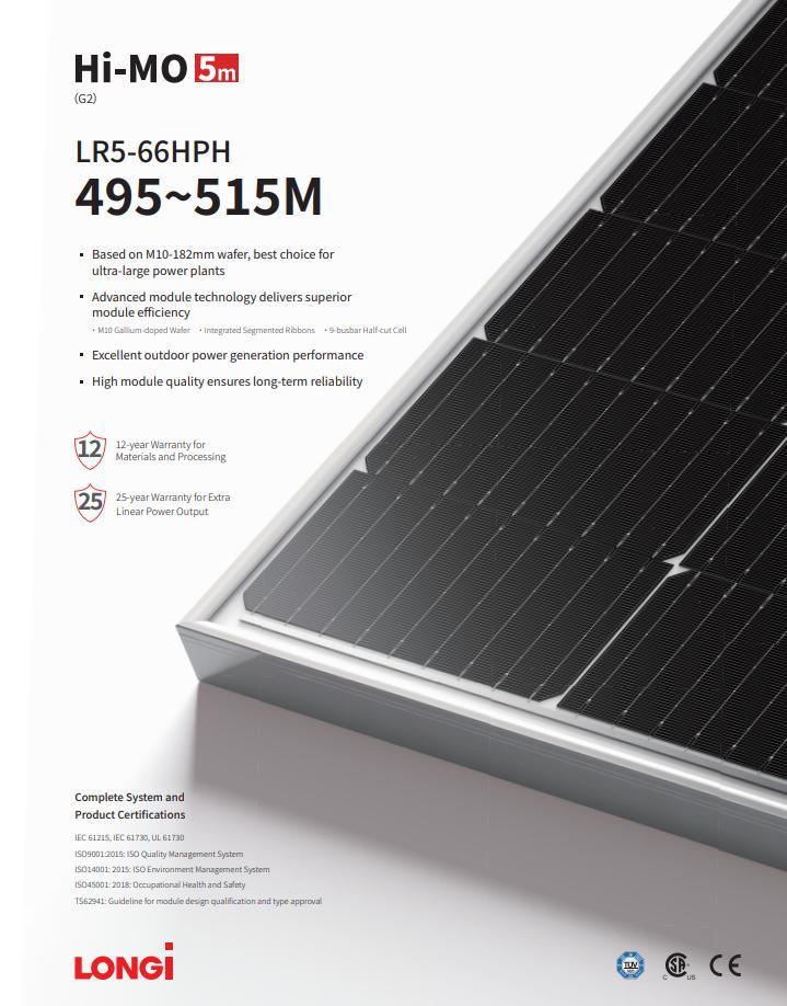 Longi Manufacturer Good Quality Import Monocrystalline Silicon Solar Panels 470W480W490W495W500W505W510W Home Energy