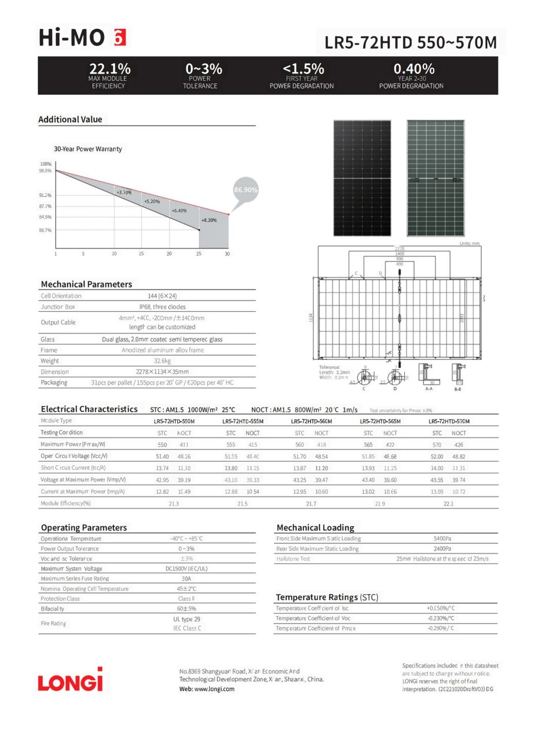 Longi High-Quality Positive a-Grade 550/560W Solar Panels All Black