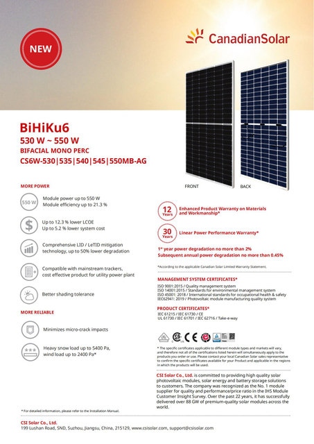 China Canadian 545W 550W A Grade Bifacial Jinko Ja Longi Trina Dinghui Solar Panel