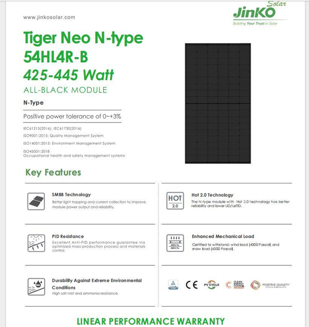 Jinko Half Cell 425W430W435W440W445W Solar Panels Mono Solar Module Panels