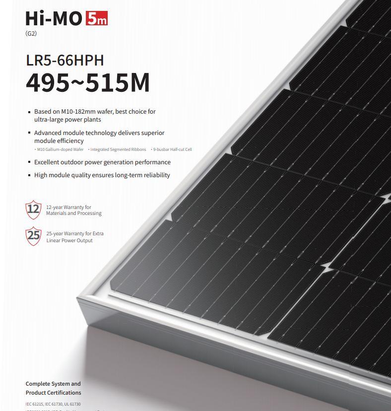 Most Popular 10bb Half Cells 495W/515W Solar Panel with 25 Years Warranty