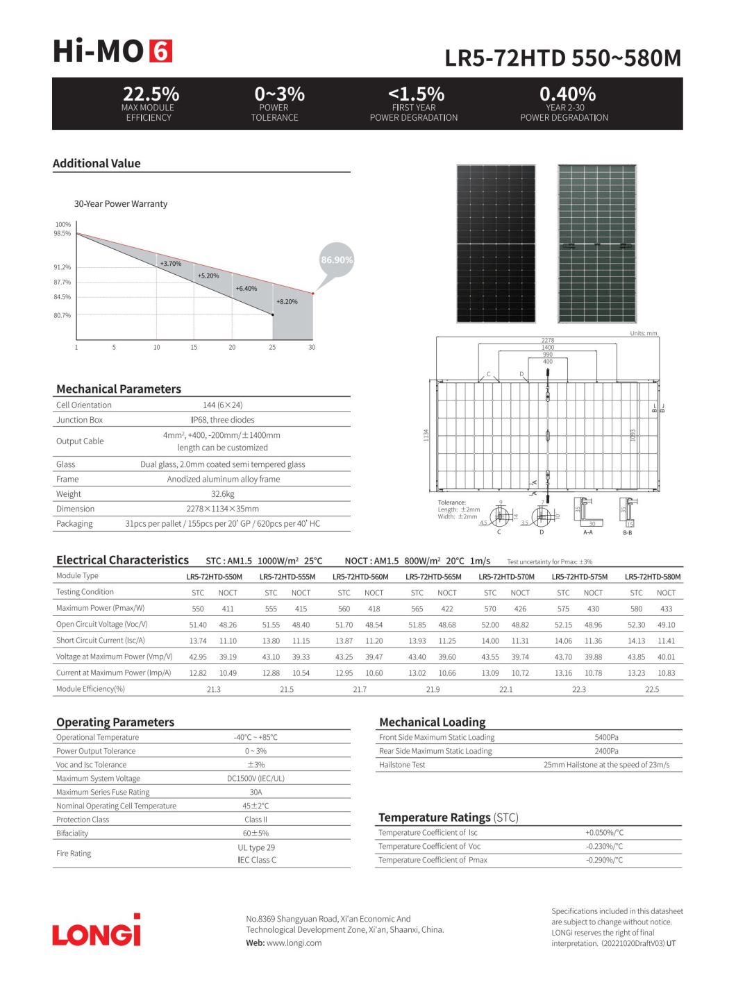 Longi Hi Mo6 Lr5-72htd 550W555W560W565W570W575W580W Solar Power Panel for Industrial and Commercial