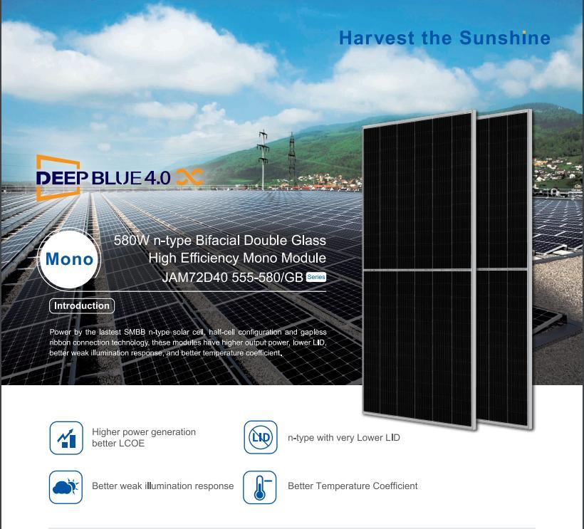 Ja N Type Bifacial Double Glass 555 560 565 570 575 580W Wholesale Poly PV Fold Flexible Black Mono Poly Solar Panels China Manufacturer