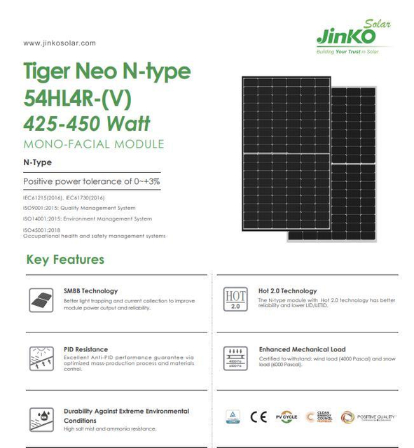 Factory Direct Supply Jinko Cheap Price 450W 144 Half Cell Mono Solar Panel for Solar Power System