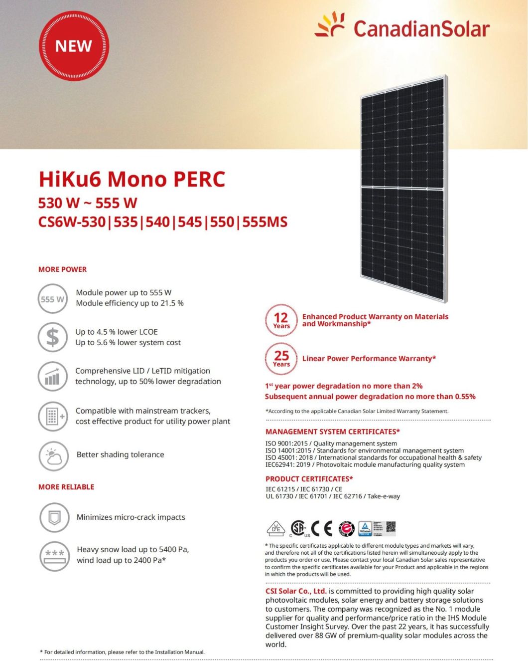 Longi/Canadian/Jinko Tier1 Mono PV Module 530W 535W 540W 545W 550W Solar Panels