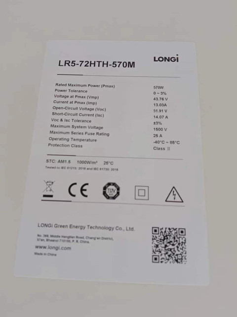 Tier 1 Longi Hi Mo6 A Grade Solar Panel Price 560W 565W 570W 580W Solar Panel for Home with SGS (PSI COC)