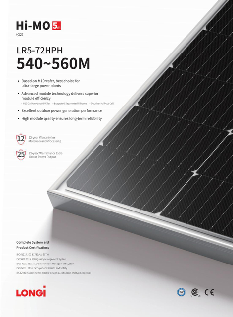 Tier 1 Longi A Grade 545W 550W Solar Panels with SGS Certificate