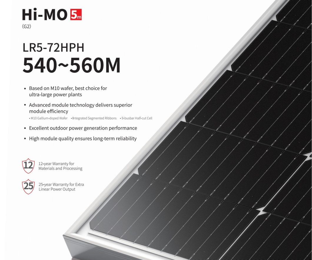 25years Grade a 540W 545W 550W 555W 560W PV Solar Module Monocrystalline Solar Panel