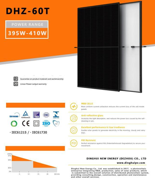 Dinghui Half Cell Mono Solar Panel 395W400W405W410W Solar Module